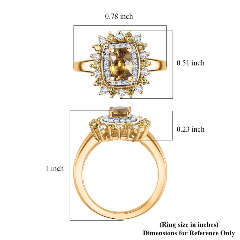 D'Joy Premium Tanzania Yellow Zircon and Multi Gemstone 2.15 ctw Sunburst Serenity Ring in 18K Vermeil Yellow Gold Over Sterling Silver (Size 10.0)