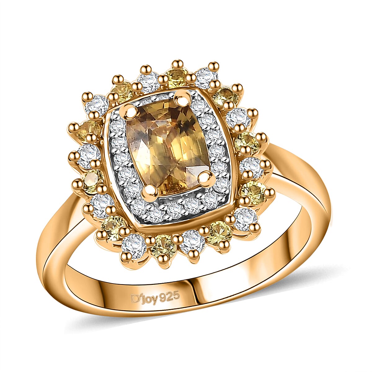 D'Joy Premium Tanzania Yellow Zircon and Multi Gemstone 2.15 ctw Sunburst Serenity Ring in 18K Vermeil Yellow Gold Over Sterling Silver (Size 6.0) image number 0