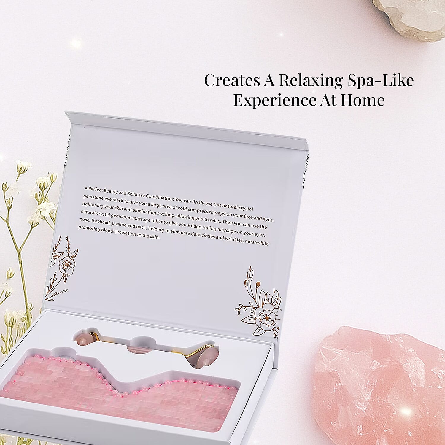 Rose Quartz Eye Mask with Face Roller