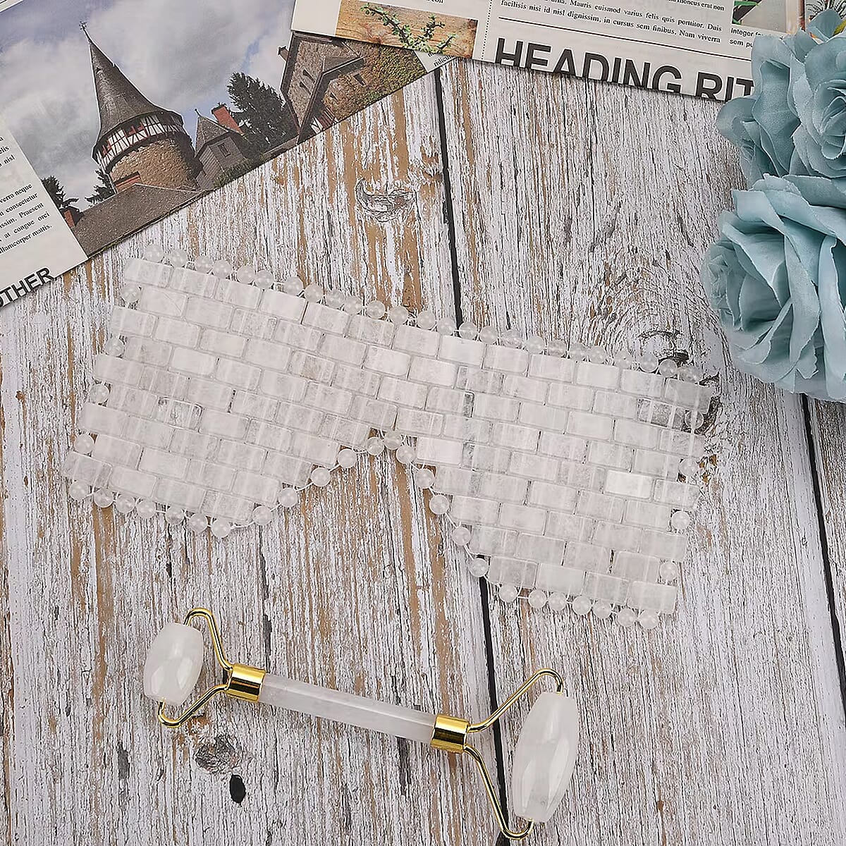 Rock Crystal Quartz Eye Mask (8.28x3.54) with Face Roller (5.82x1.57x2.36) image number 1