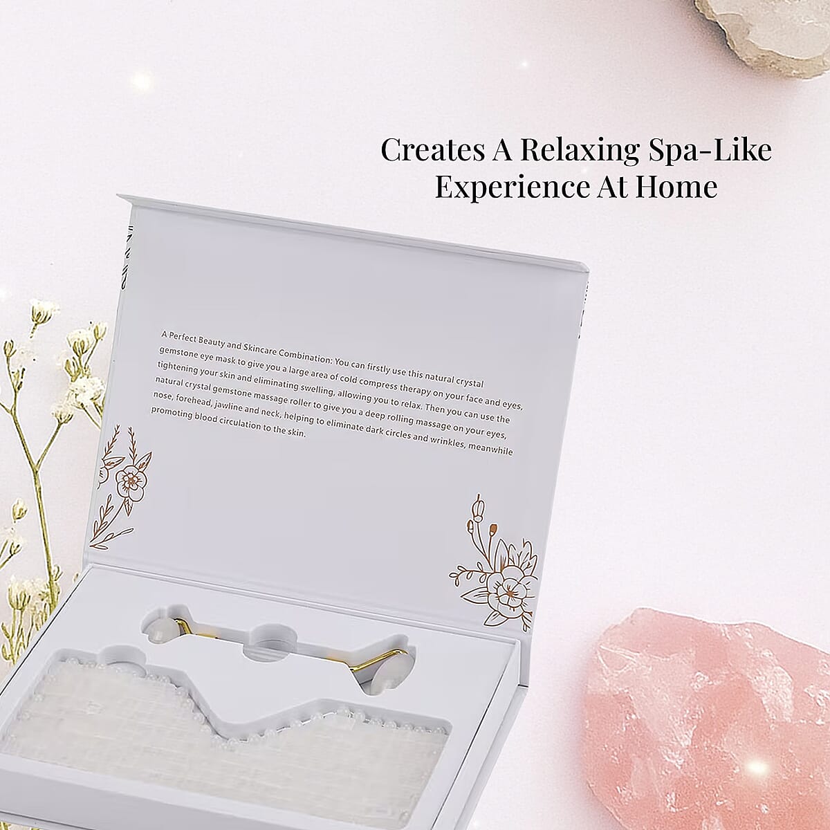 Rock Crystal Quartz Eye Mask (8.28x3.54) with Face Roller (5.82x1.57x2.36) image number 3