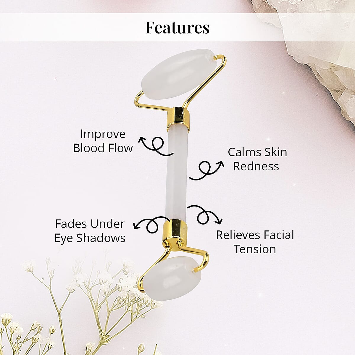 Rock Crystal Quartz Eye Mask (8.28x3.54) with Face Roller (5.82x1.57x2.36) image number 4