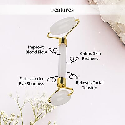 Rock Crystal Quartz Eye Mask (8.28x3.54) with Face Roller (5.82x1.57x2.36)
