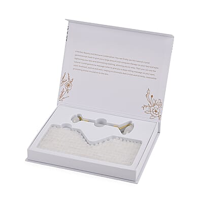 Rock Crystal Quartz Eye Mask (8.28x3.54) with Face Roller (5.82x1.57x2.36)