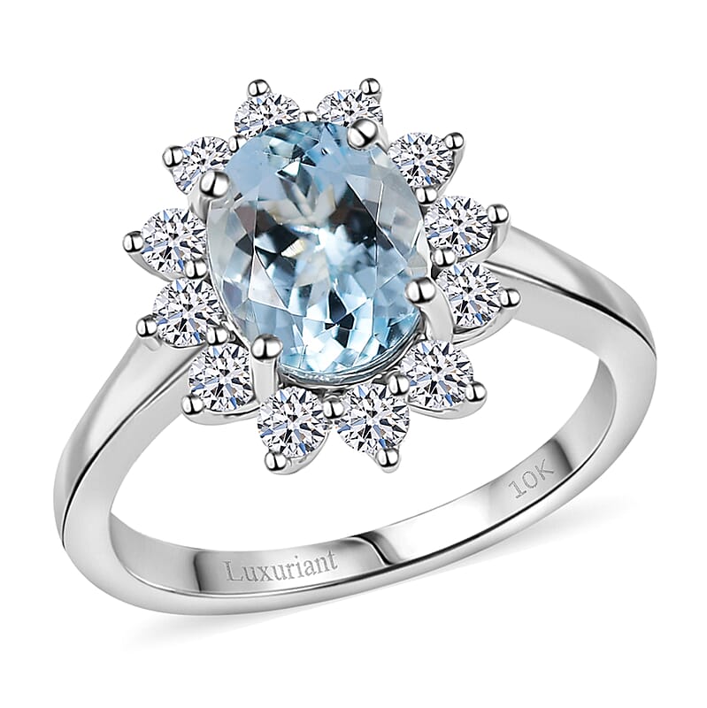 AAA Mangoro Aquamarine and Luxuriant Lab Grown Diamond G-H SI 2.18 ctw Ring in 10K White Gold (Size 10.0) (Del. in 12 -15 Days)