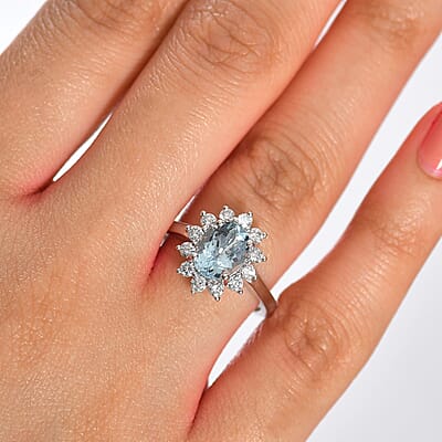 AAA Mangoro Aquamarine and Luxuriant Lab Grown Diamond G-H SI 2.18 ctw Ring in 10K White Gold (Size 10.0) (Del. in 12 -15 Days)