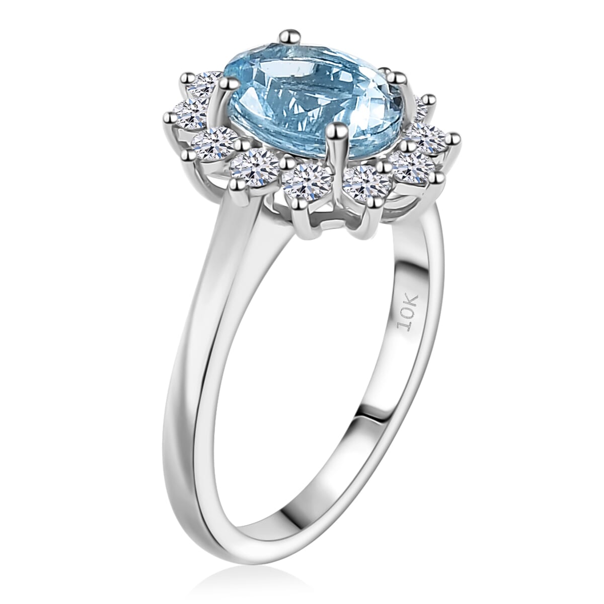 Certified & Appraised 10K White Gold AAA Mangoro Aquamarine, Luxuriant Lab Grown Diamond (G-H, SI) Ring (Size 10.0) (Del. in 12 -15 Days) 2.18 ctw image number 3
