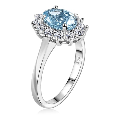 AAA Mangoro Aquamarine and Luxuriant Lab Grown Diamond G-H SI 2.18 ctw Ring in 10K White Gold (Size 10.0) (Del. in 12 -15 Days)