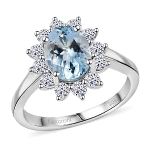 AAA Mangoro Aquamarine and Luxuriant Lab Grown Diamond G-H SI 2.18 ctw Ring in 10K White Gold (Size 6.0)