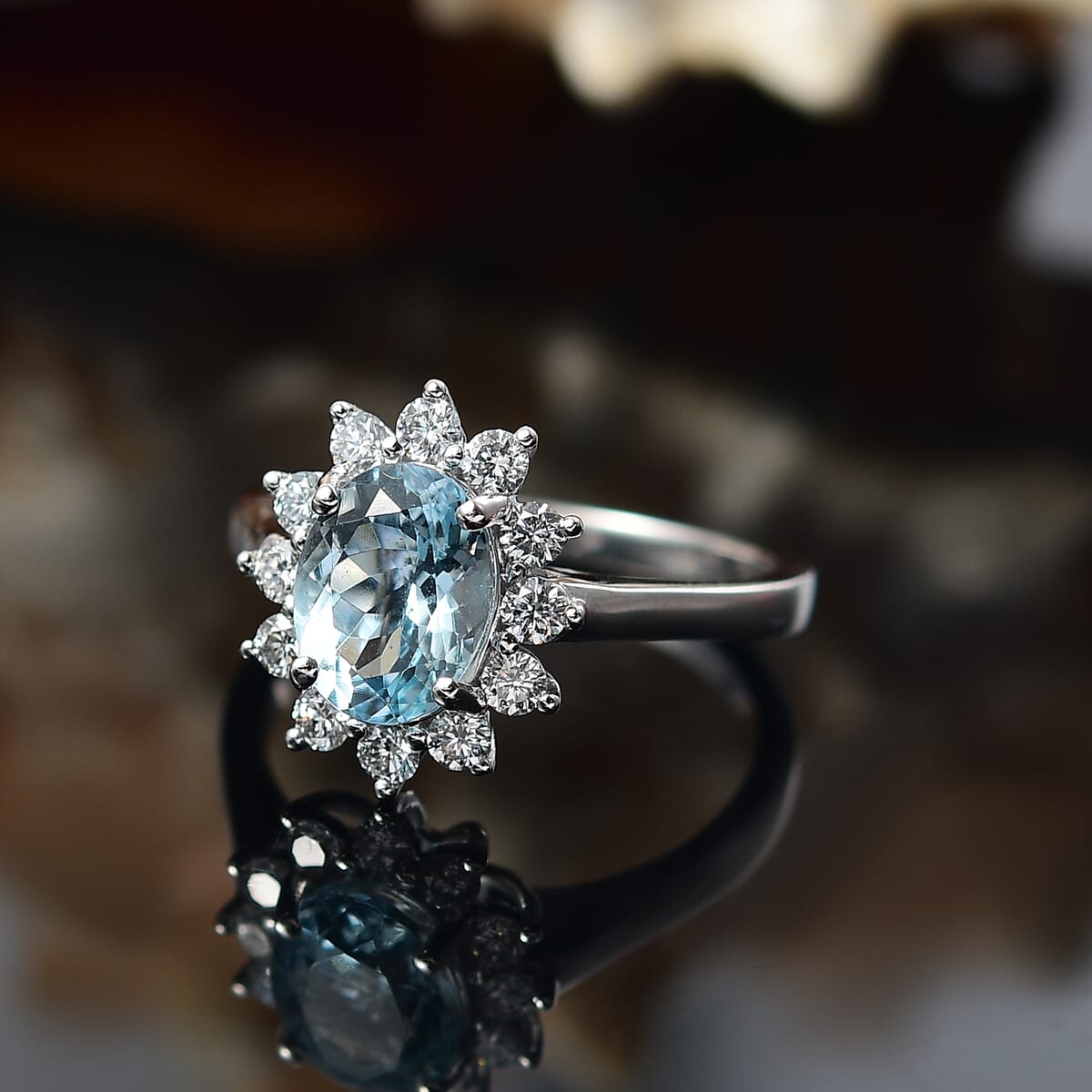 AAA Mangoro Aquamarine and Luxuriant Lab Grown Diamond G-H SI 2.18 ctw Ring in 10K White Gold (Size 6.0) image number 1