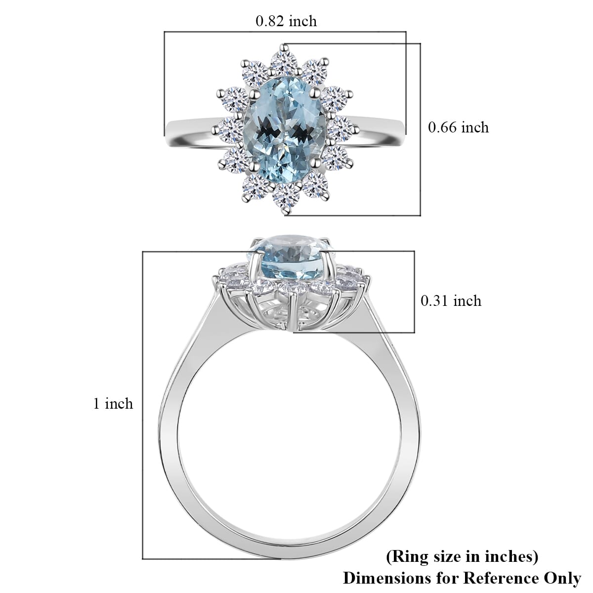 AAA Mangoro Aquamarine and Luxuriant Lab Grown Diamond G-H SI 2.18 ctw Ring in 10K White Gold (Size 6.0) image number 5