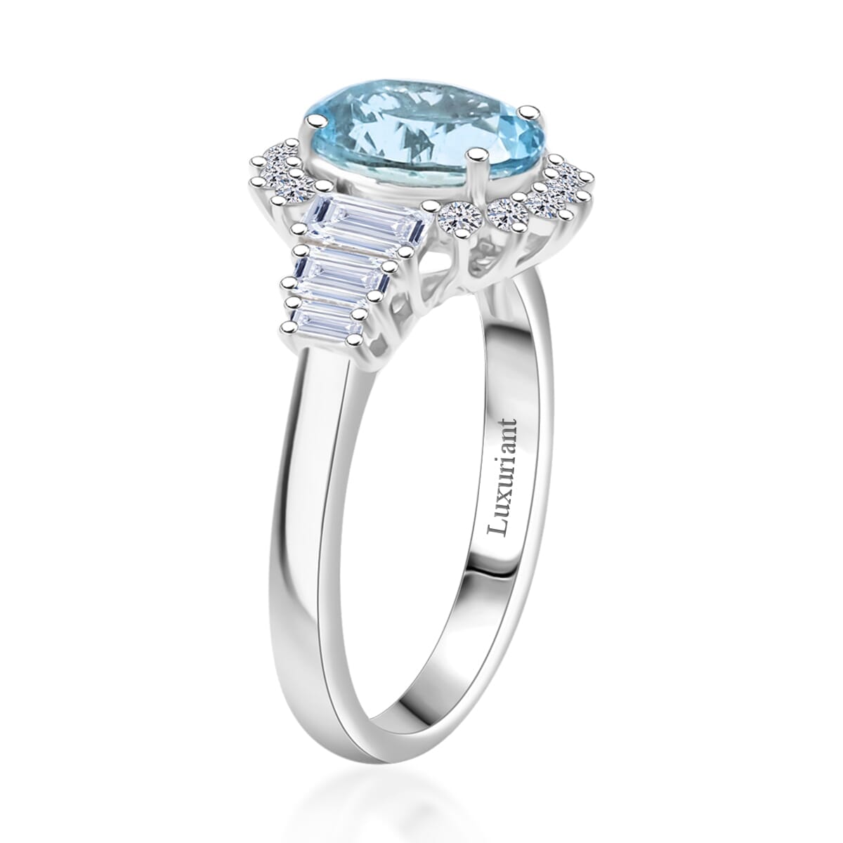 Certified & Appraised 10K White Gold AAA Mangoro Aquamarine, Luxuriant Lab Grown Diamond (G-H, SI) Ring (Size 11.0) (Del in 12 -15 Days) 3.47 ctw image number 3