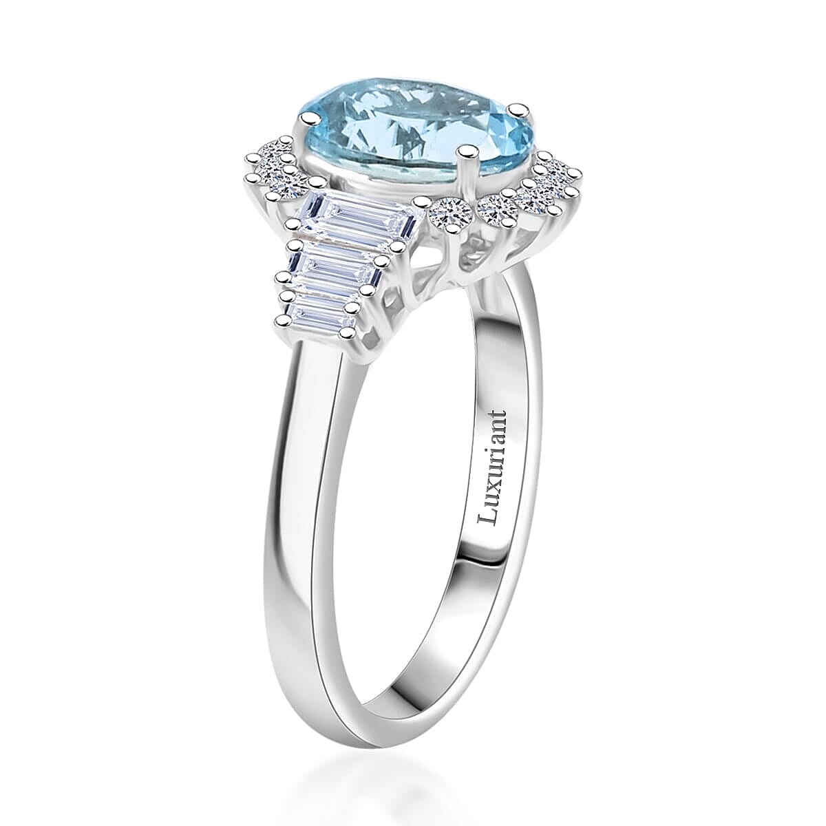 Certified & Appraised 10K White Gold AAA Mangoro Aquamarine, Luxuriant Lab Grown Diamond (G-H, SI) Ring (Size 5.0) (Del in 12 -15 Days) 3.47 ctw image number 3