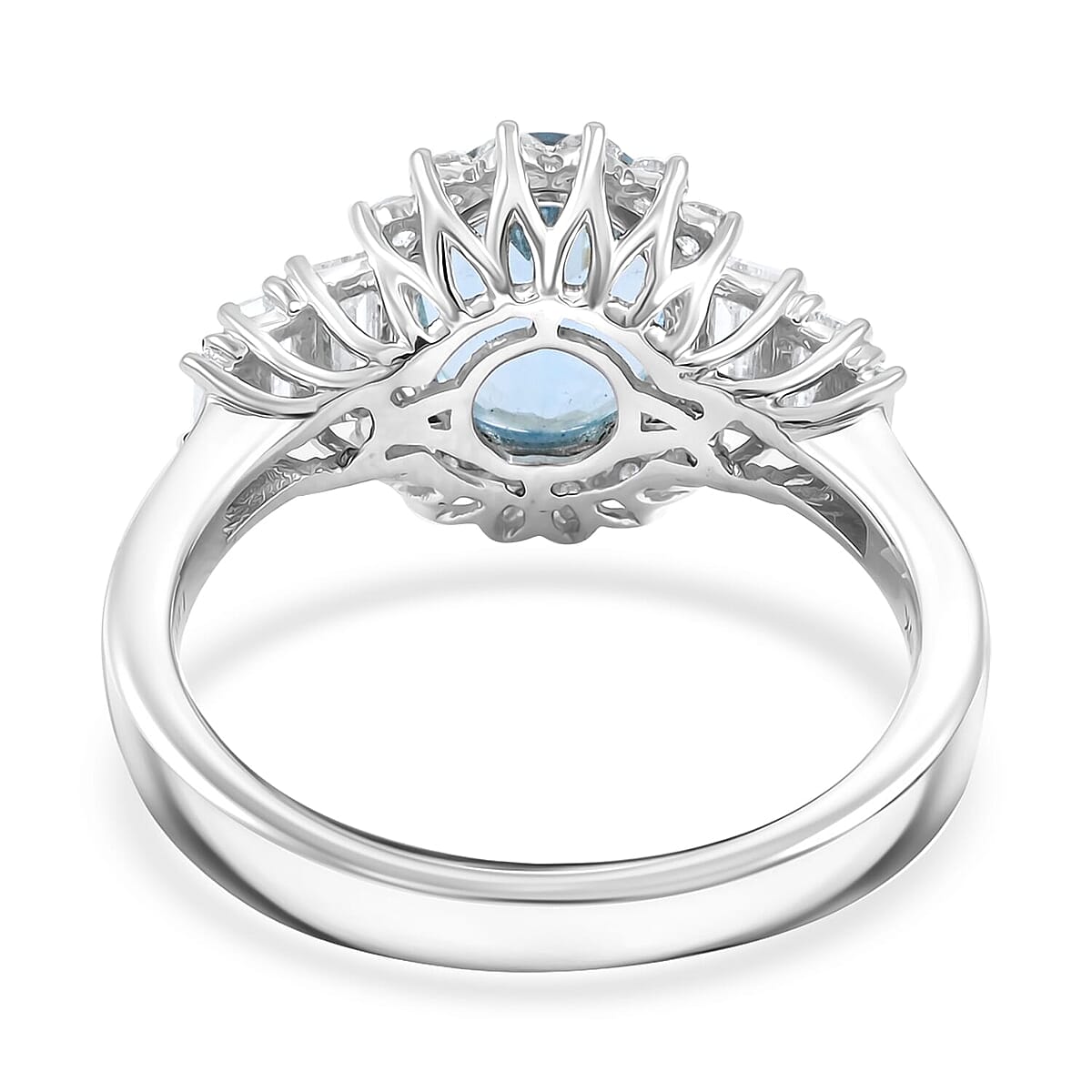 Certified & Appraised 10K White Gold AAA Mangoro Aquamarine, Luxuriant Lab Grown Diamond (G-H, SI) Ring (Size 5.0) (Del in 12 -15 Days) 3.47 ctw image number 4