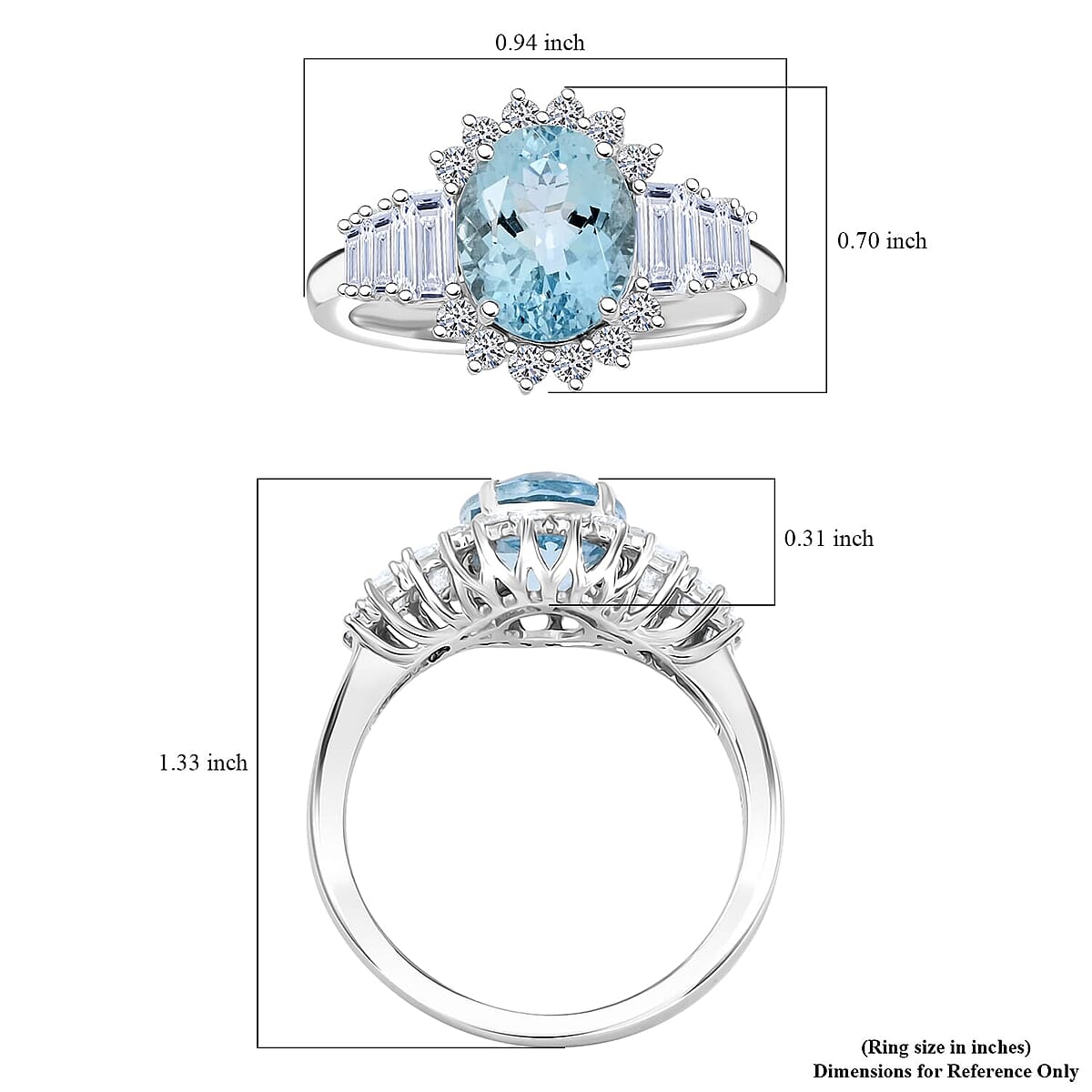 Certified & Appraised 10K White Gold AAA Mangoro Aquamarine, Luxuriant Lab Grown Diamond (G-H, SI) Ring (Size 5.0) (Del in 12 -15 Days) 3.47 ctw image number 5