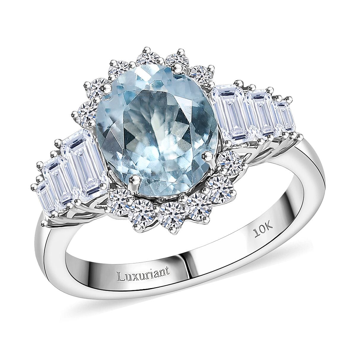 AAA Mangoro Aquamarine and Luxuriant Lab Grown Diamond G-H SI 3.47 ctw Ring in 10K White Gold (Size 6.0) image number 0