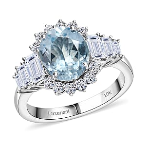 AAA Mangoro Aquamarine and Luxuriant Lab Grown Diamond G-H SI 3.47 ctw Ring in 10K White Gold (Size 6.0)