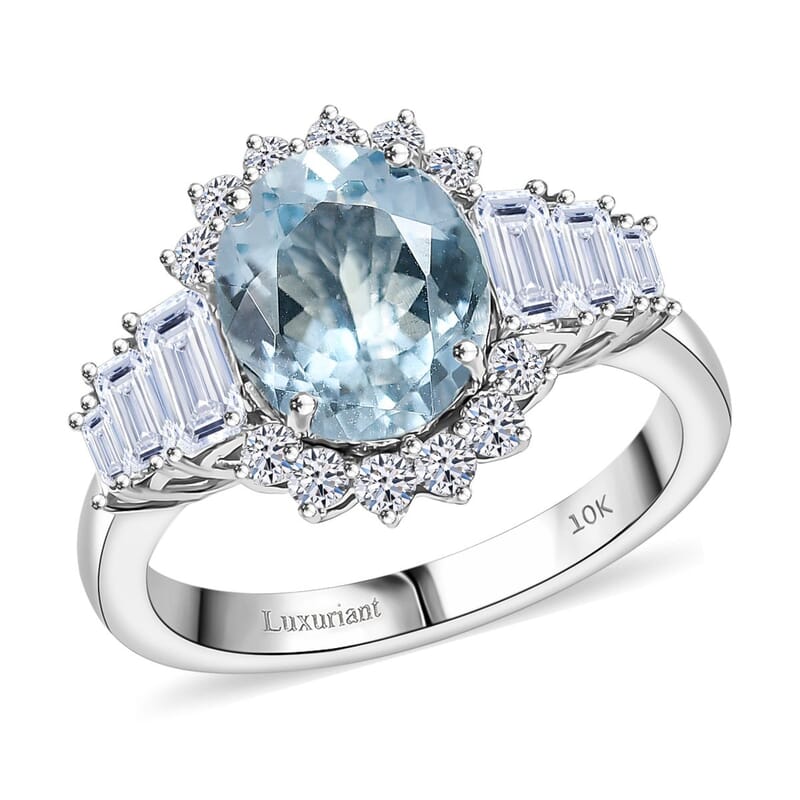 AAA Mangoro Aquamarine and Luxuriant Lab Grown Diamond G-H SI 3.47 ctw Ring in 10K White Gold (Size 6.0)