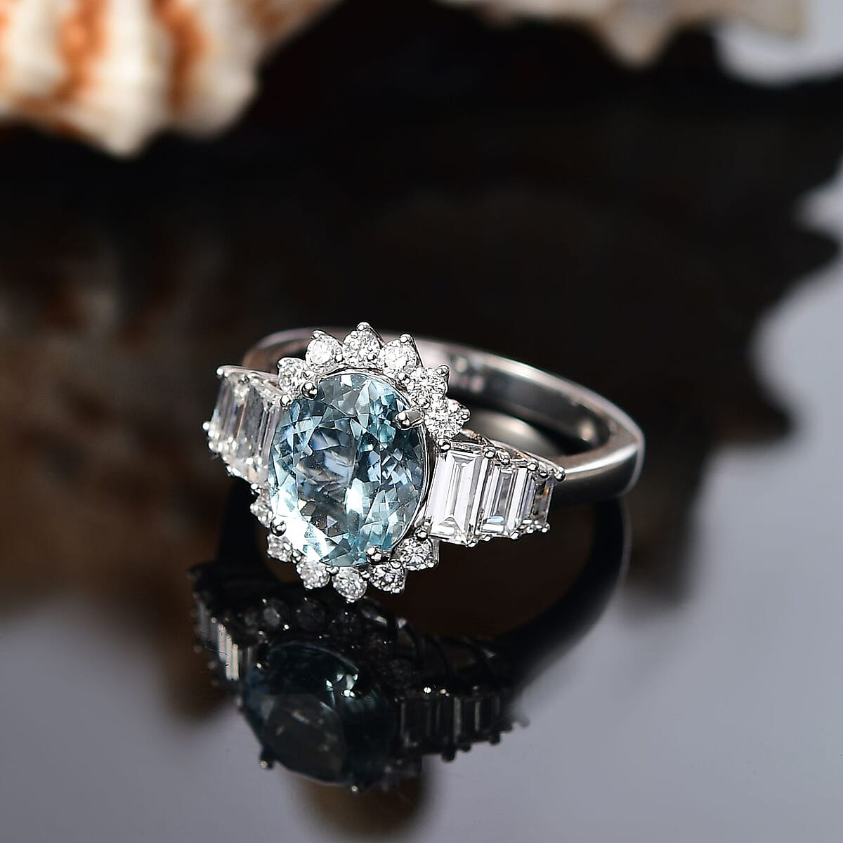AAA Mangoro Aquamarine and Luxuriant Lab Grown Diamond G-H SI 3.47 ctw Ring in 10K White Gold (Size 6.0) image number 1