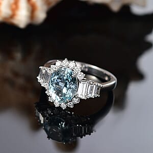 AAA Mangoro Aquamarine and Luxuriant Lab Grown Diamond G-H SI 3.47 ctw Ring in 10K White Gold (Size 6.0)