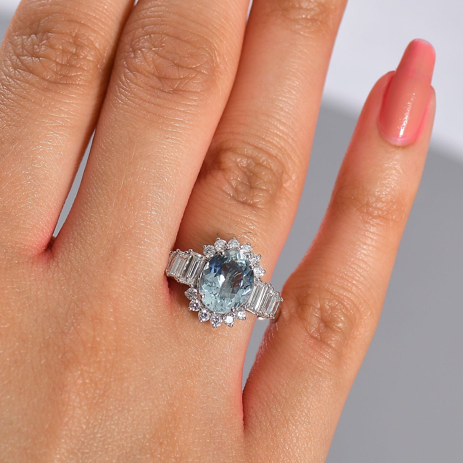 AAA Mangoro Aquamarine and Luxuriant Lab Grown Diamond G-H SI 3.47 ctw Ring in 10K White Gold (Size 6.0)