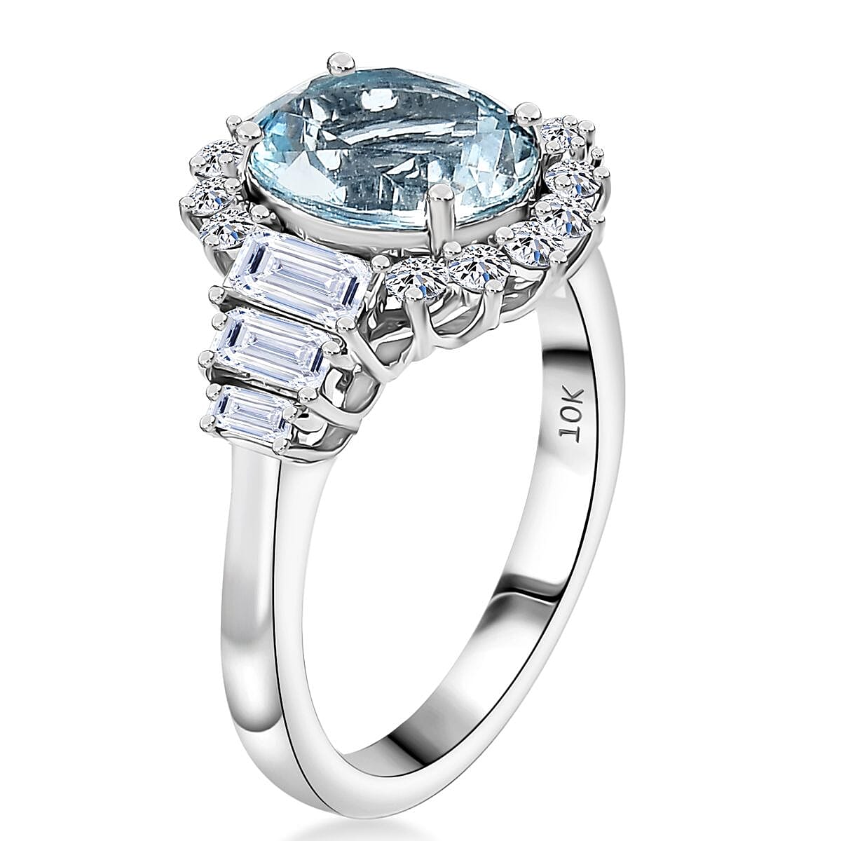 AAA Mangoro Aquamarine and Luxuriant Lab Grown Diamond G-H SI 3.47 ctw Ring in 10K White Gold (Size 6.0)