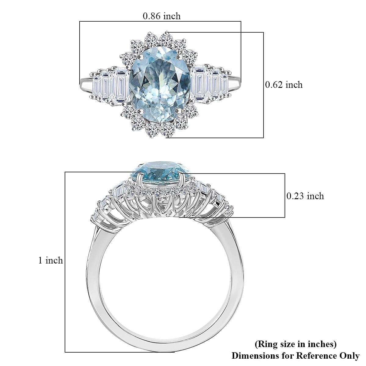 AAA Mangoro Aquamarine and Luxuriant Lab Grown Diamond G-H SI 3.47 ctw Ring in 10K White Gold (Size 6.0) image number 5