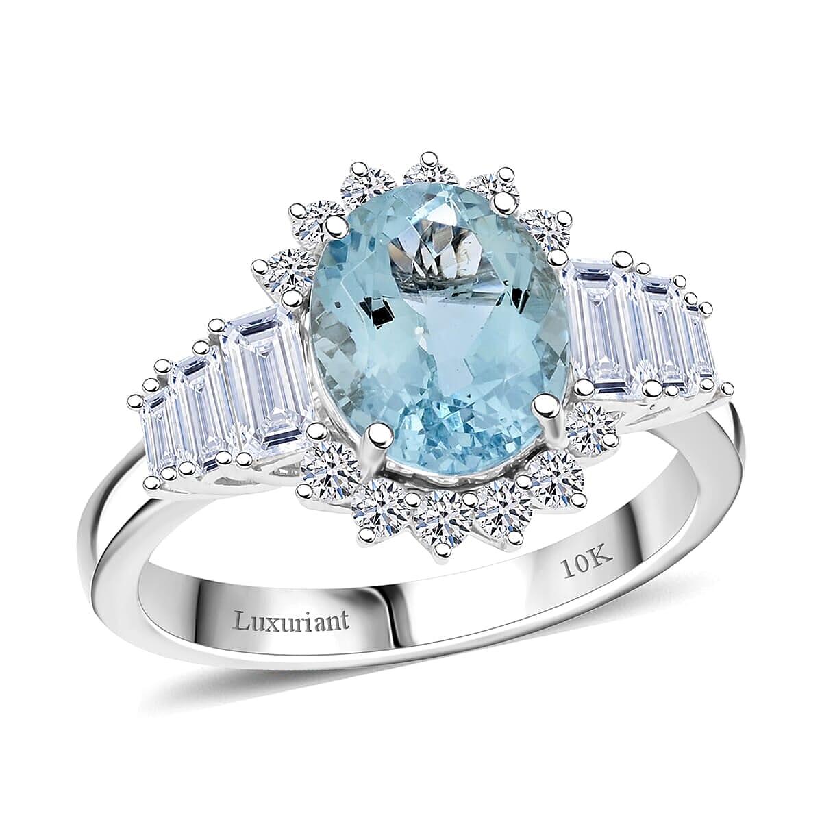 Certified & Appraised 10K White Gold AAA Mangoro Aquamarine, Luxuriant Lab Grown Diamond (G-H, SI) Ring (Size 6.5) (Del in 12 -15 Days) 3.47 ctw image number 0