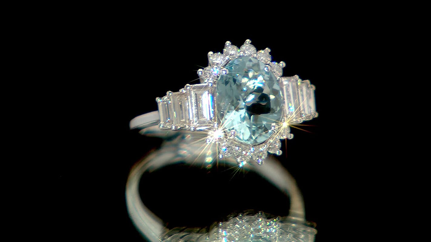 AAA Mangoro Aquamarine and Luxuriant Lab Grown Diamond G-H SI 3.47 ctw Ring in 10K White Gold
