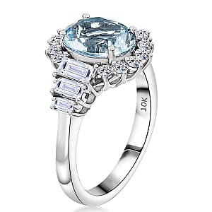 AAA Mangoro Aquamarine and Luxuriant Lab Grown Diamond G-H SI 3.47 ctw Ring in 10K White Gold (Size 7.0)