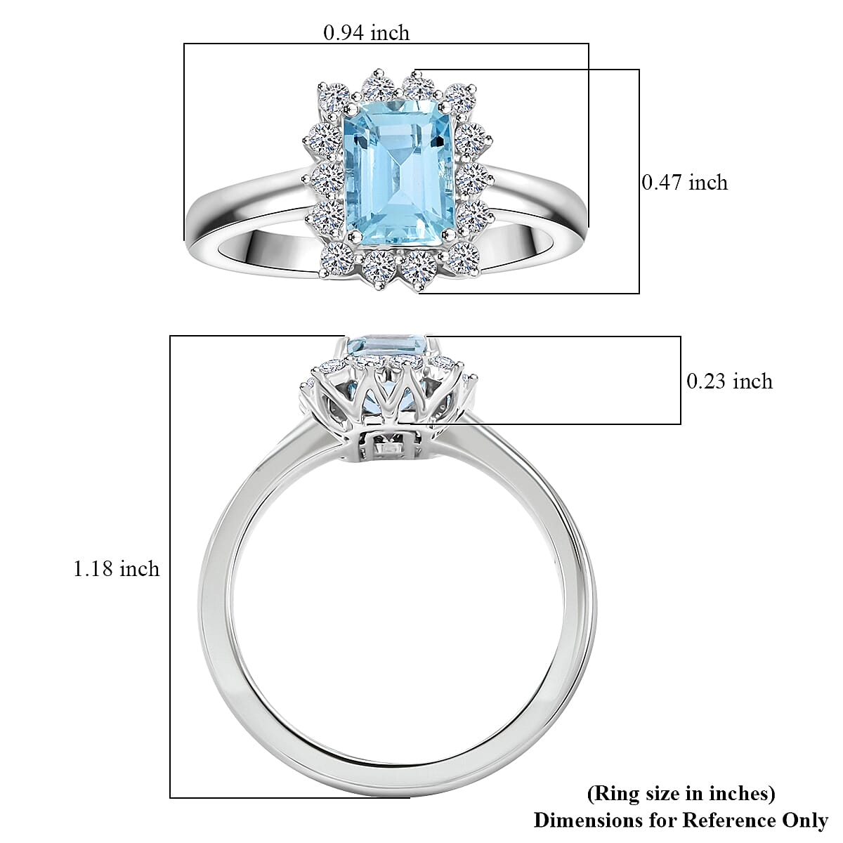 Certified & Appraised AAA Mangoro Aquamarine and Luxuriant Lab Grown Diamond G-H SI 1.84 ctw Ring in 10K White Gold (Size 6.0) image number 5