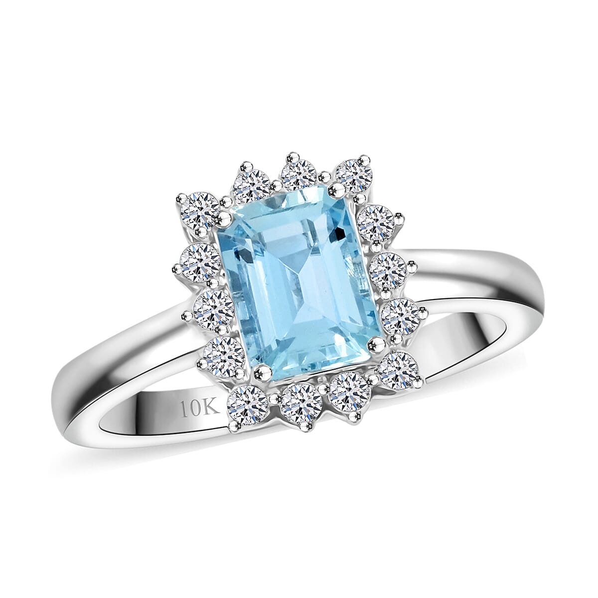 Certified & Appraised AAA Mangoro Aquamarine and Luxuriant Lab Grown Diamond G-H SI 1.84 ctw Ring in 10K White Gold (Size 7.0) image number 0