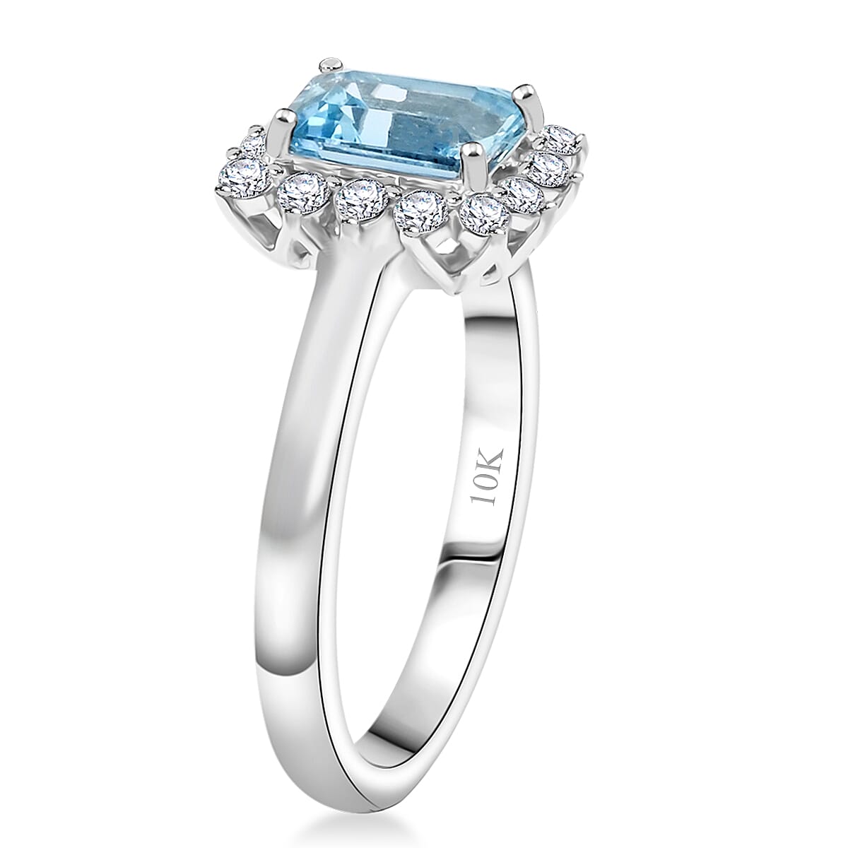 Certified & Appraised AAA Mangoro Aquamarine and Luxuriant Lab Grown Diamond G-H SI 1.84 ctw Ring in 10K White Gold (Size 7.0) image number 3