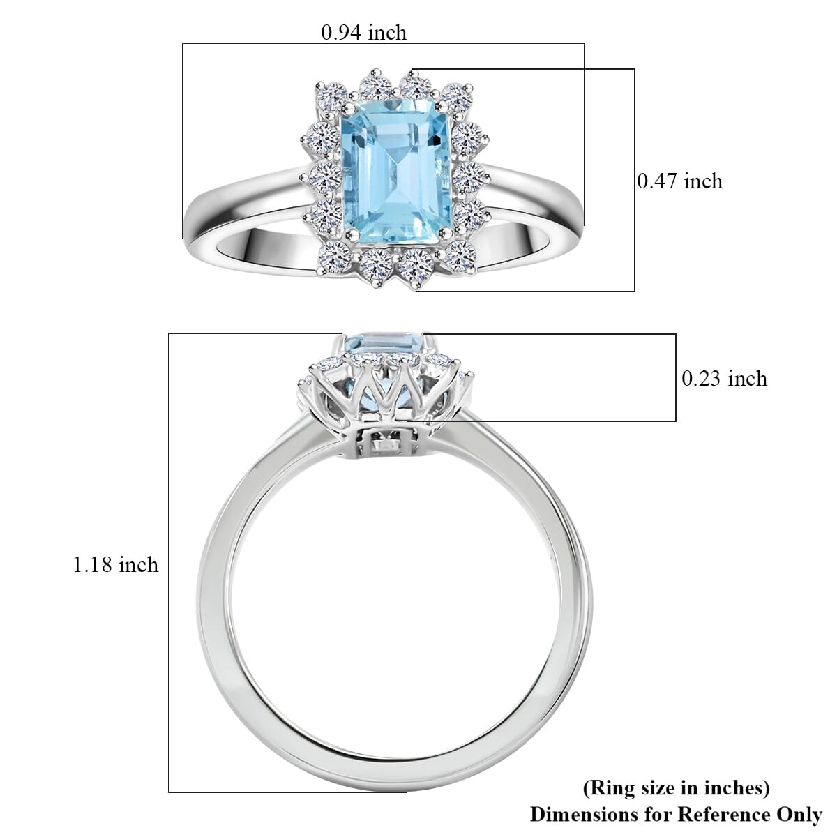 Certified & Appraised AAA Mangoro Aquamarine and Luxuriant Lab Grown Diamond G-H SI 1.84 ctw Ring in 10K White Gold (Size 9.0) image number 5