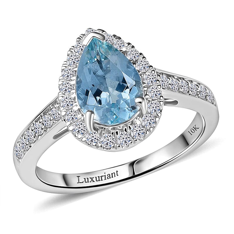 AAA Mangoro Aquamarine and Luxuriant Lab Grown Diamond G-H SI 2.02 ctw Ring in 10K White Gold (Size 10.0) (Del in 12 -15 Days)