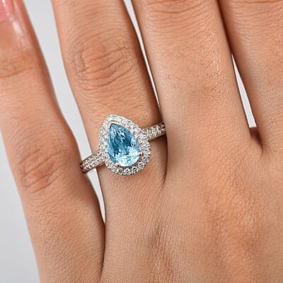 AAA Mangoro Aquamarine and Luxuriant Lab Grown Diamond G-H SI 2.02 ctw Ring in 10K White Gold (Size 10.0) (Del in 12 -15 Days)