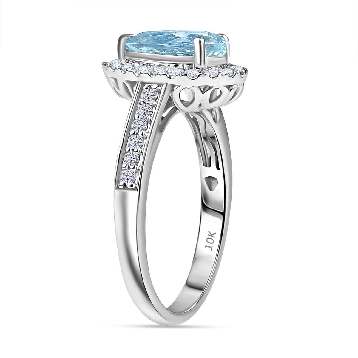 Certified & Appraised AAA Mangoro Aquamarine and Luxuriant Lab Grown Diamond G-H SI 2.02 ctw Ring in 10K White Gold (Size 6.0) (Del in 12 -15 Days) image number 3