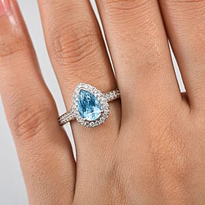 AAA Mangoro Aquamarine and Luxuriant Lab Grown Diamond G-H SI 2.02 ctw Ring in 10K White Gold (Size 8.0) (Del in 12 -15 Days)