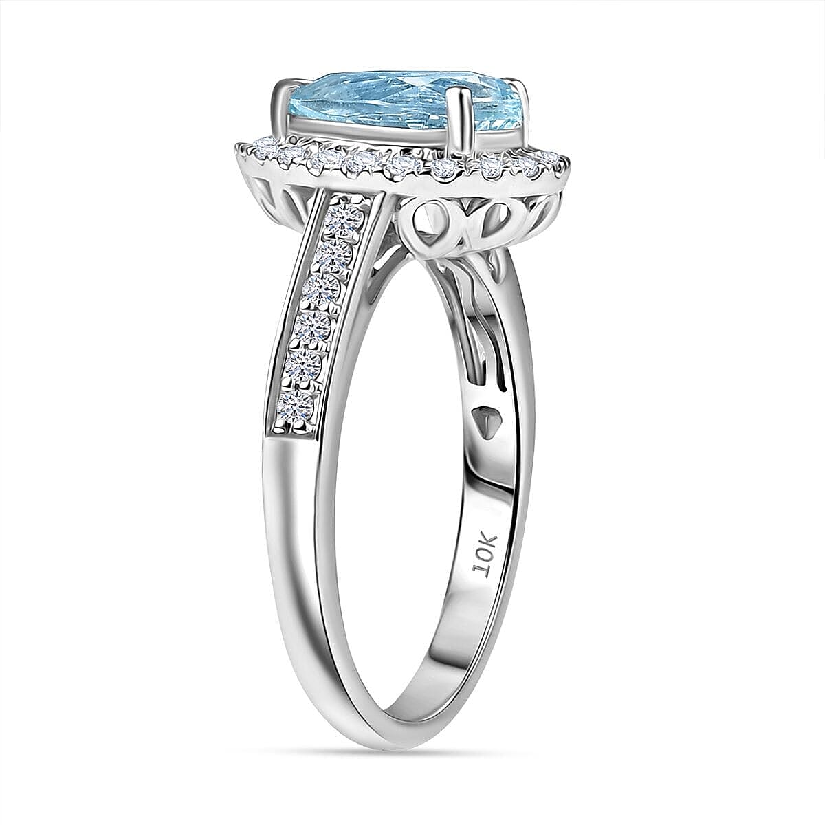 Certified & Appraised 10K White Gold AAA Mangoro Aquamarine, Luxuriant Lab Grown Diamond (G-H, SI) Ring (Size 9.5) (Del in 12 -15 Days) 2.02 ctw image number 3