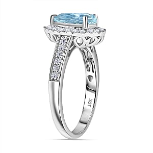 Certified & Appraised 10K White Gold AAA Mangoro Aquamarine, Luxuriant Lab Grown Diamond (G-H, SI) Ring (Size 9.5) (Del in 12 -15 Days) 2.02 ctw