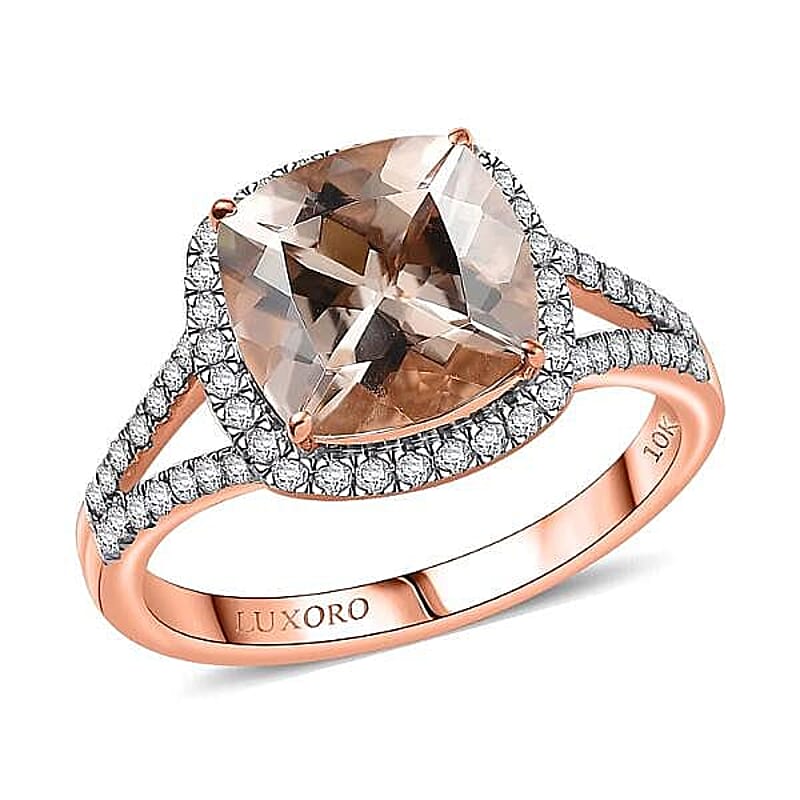 Certified & Appraised Luxoro 10K Rose Gold AAA Marropino Morganite, Diamond (G-H, I2) Ring (Size 5.0) 3.91 ctw