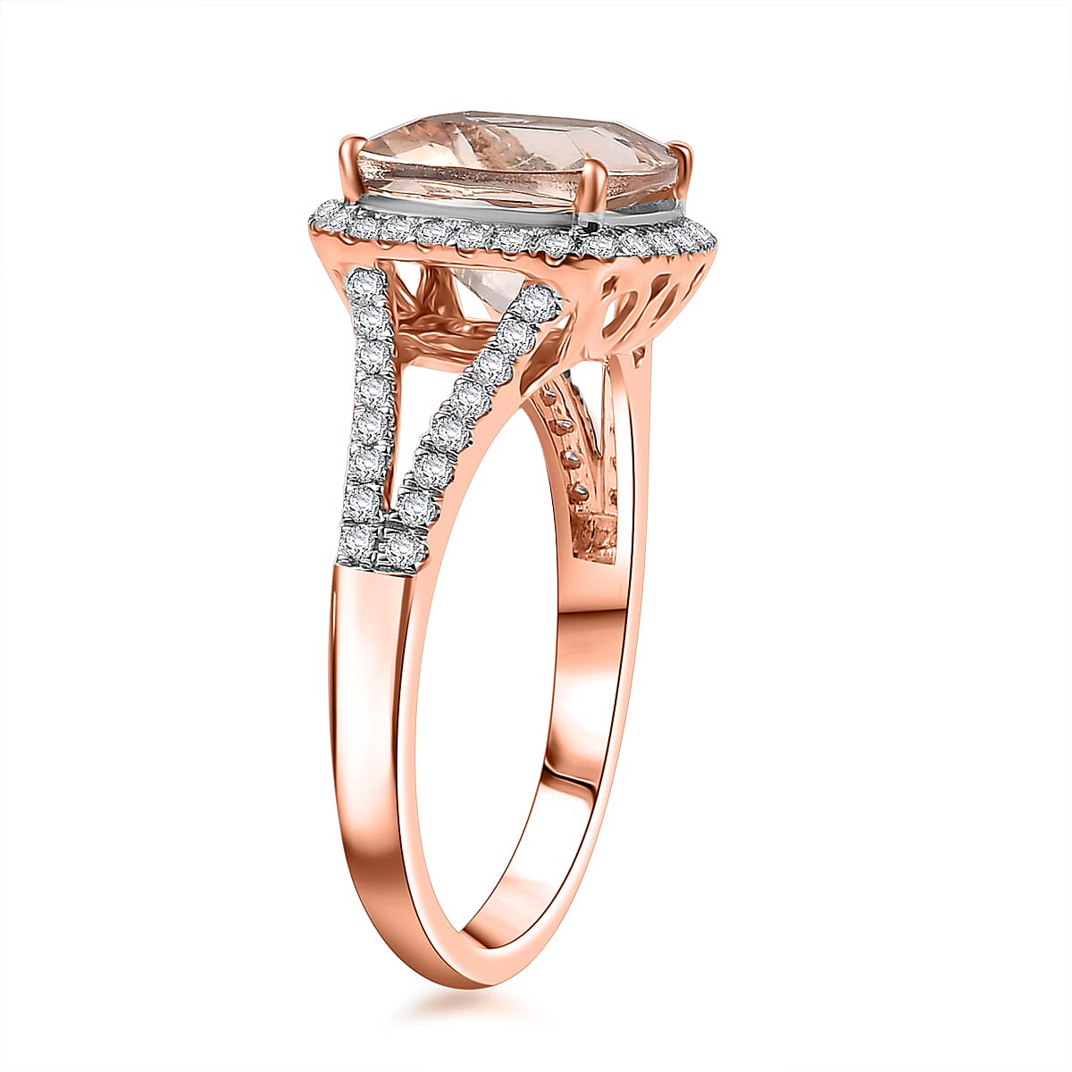 Certified & Appraised Luxoro AAA Marropino Morganite and G-H I2 Diamond 3.91 ctw Ring in 10K Rose Gold (Size 6.0) (Del. in 10-15 Days) image number 3