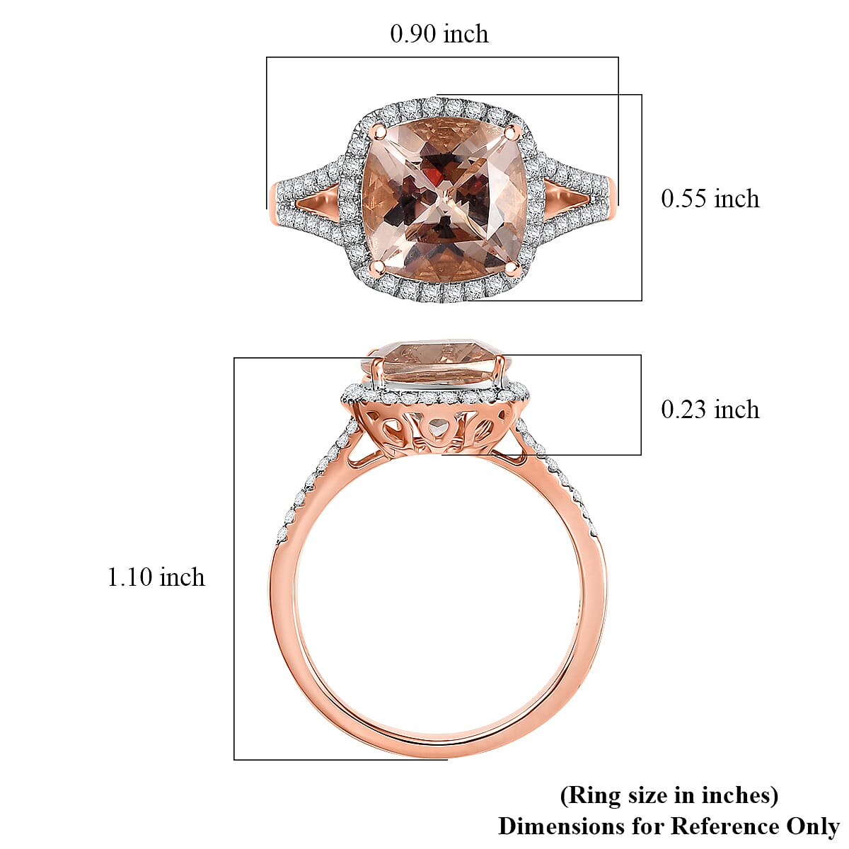 Certified & Appraised Luxoro AAA Marropino Morganite and G-H I2 Diamond 3.91 ctw Ring in 10K Rose Gold (Size 8.0) (Del. in 10-15 Days) image number 5