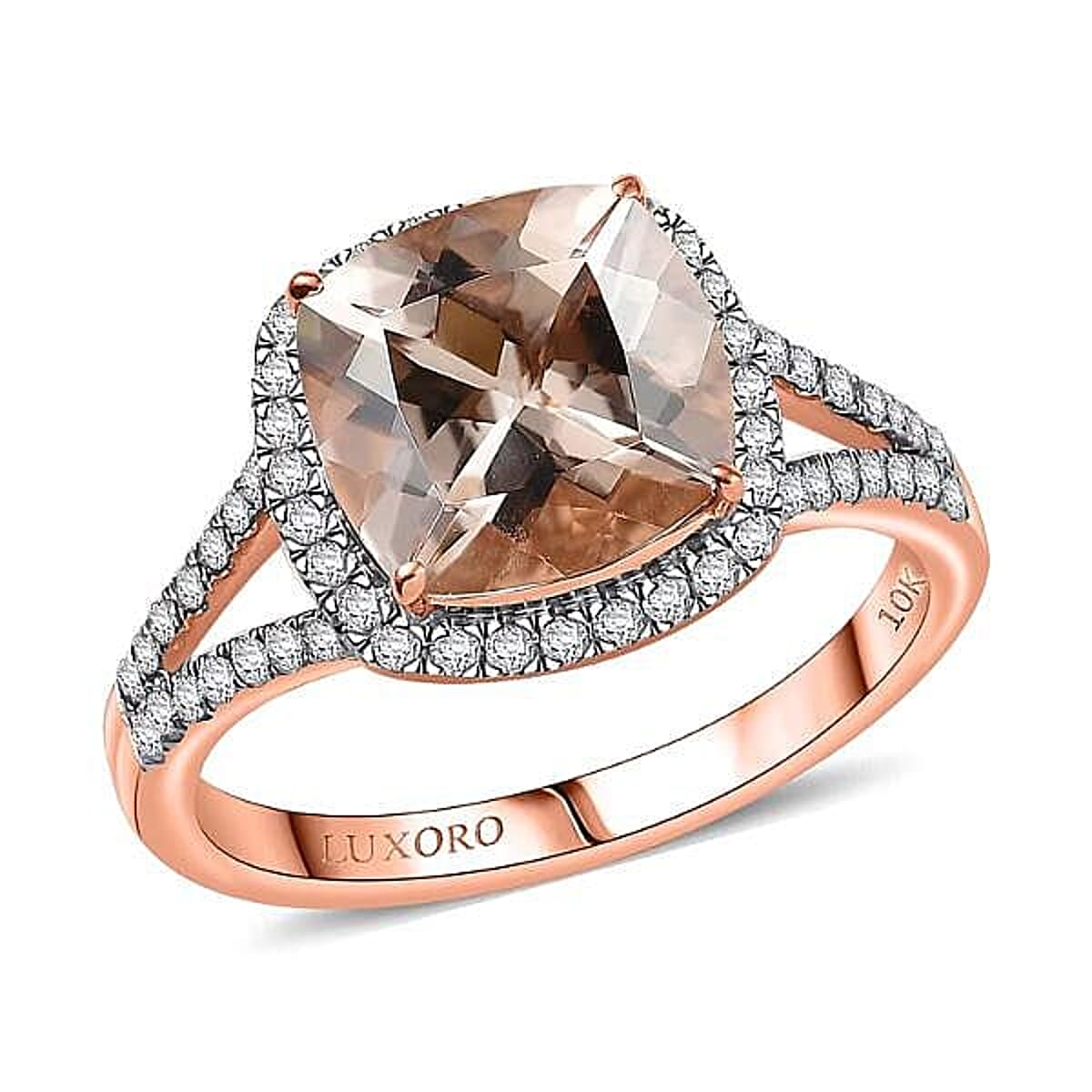 Certified & Appraised Luxoro 10K Rose Gold AAA Marropino Morganite, Diamond (G-H, I2) (0.45 cts) Ring (Size 10.0) (Del. in 10-15 Days) 3.91 ctw image number 0