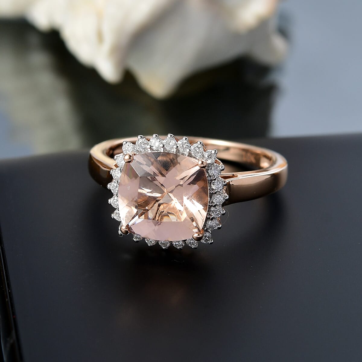 Certified & Appraised Luxoro AAA Marropino Morganite and G-H I2 Diamond 3.75 ctw Ring in 10K Rose Gold (Size 10.0) (Del. in 10-15 Days) image number 1