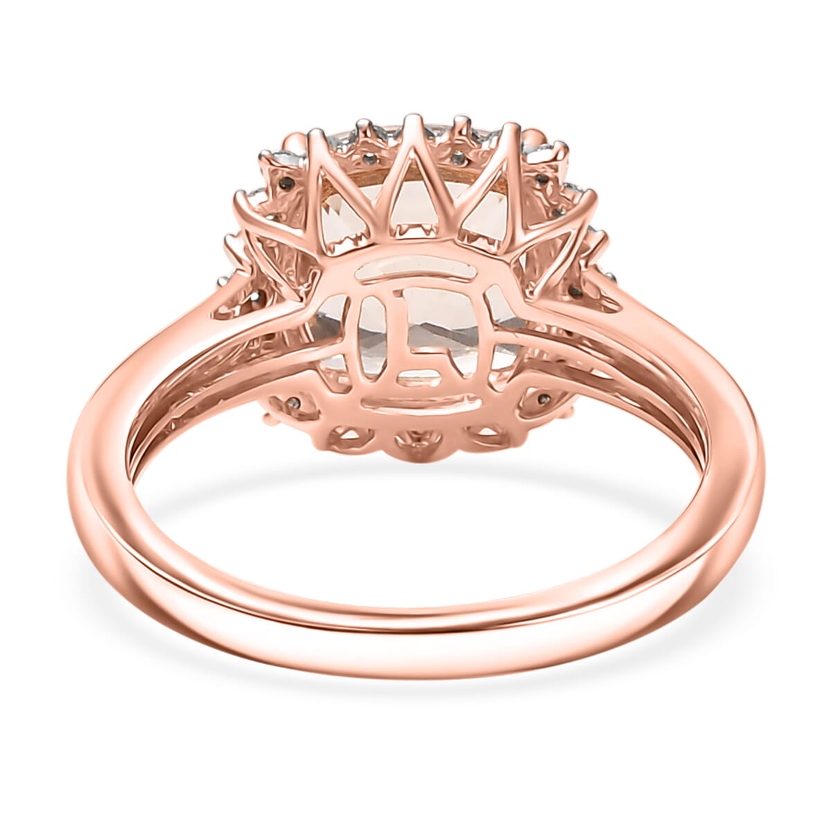 Certified & Appraised Luxoro AAA Marropino Morganite and G-H I2 Diamond 3.75 ctw Ring in 10K Rose Gold (Size 10.0) (Del. in 10-15 Days) image number 4