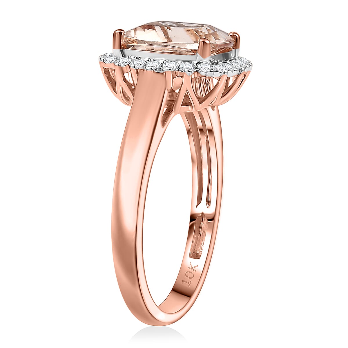 Certified & Appraised Luxoro AAA Marropino Morganite and G-H I2 Diamond 3.75 ctw Ring in 10K Rose Gold (Size 6.0) (Del. in 10-15 Days) image number 3