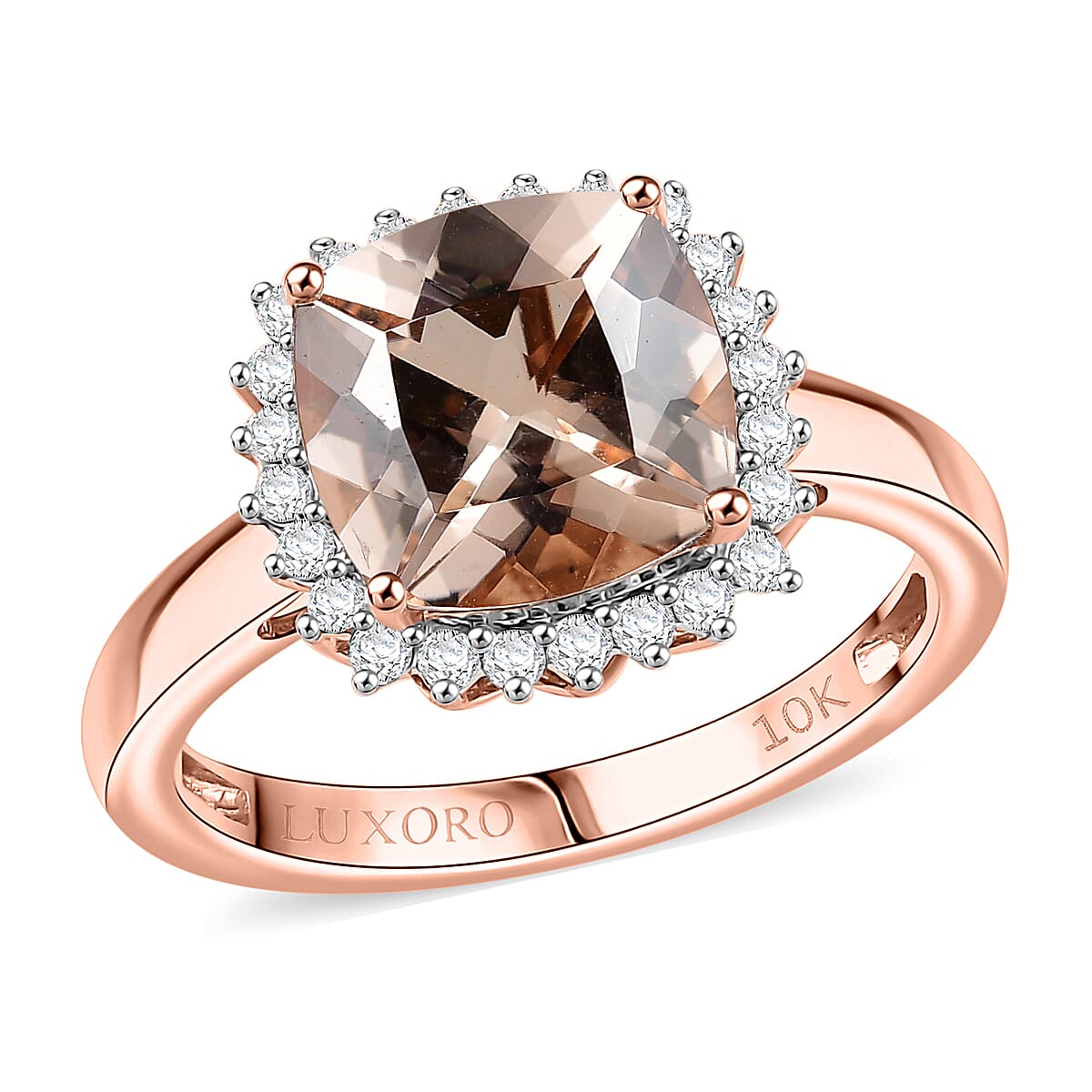 Certified & Appraised Luxoro AAA Marropino Morganite and G-H I2 Diamond 3.75 ctw Ring in 10K Rose Gold (Size 8.0) (Del. in 10-15 Days) image number 0