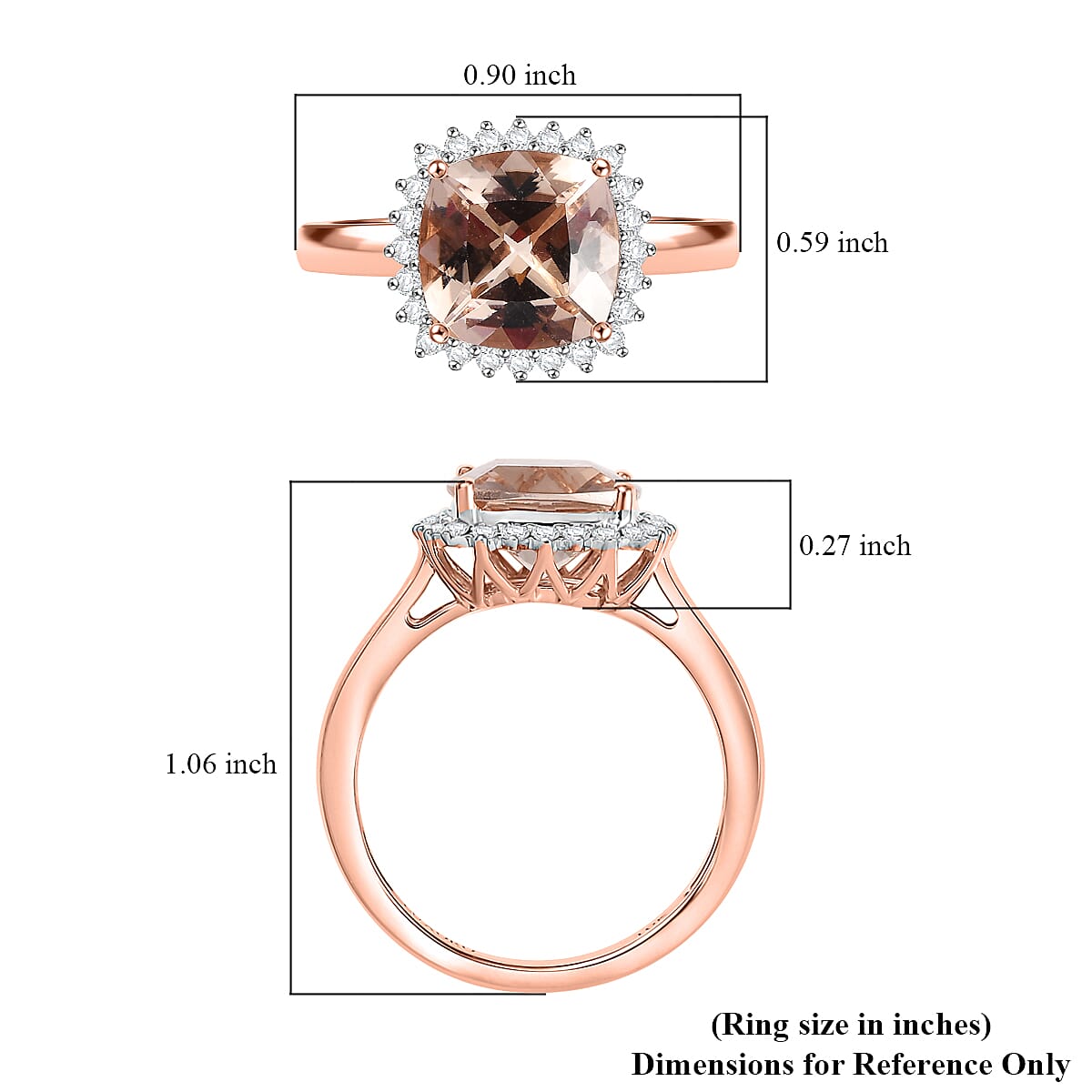 Certified & Appraised Luxoro AAA Marropino Morganite and G-H I2 Diamond 3.75 ctw Ring in 10K Rose Gold (Size 9.0) (Del. in 10-15 Days) image number 5