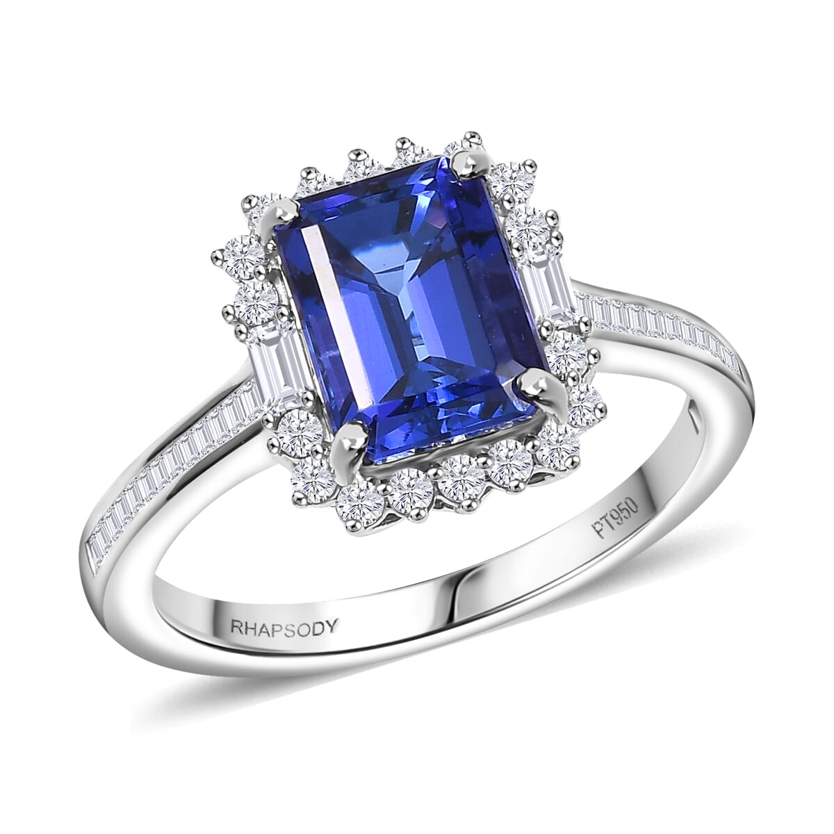 Certified & Appraised Rhapsody 950 Platinum AAAA Tanzanite, Diamond (E-F, VS) (0.58 cts) Ring (Size 10.0) (6 g) (Del. in 10-15 Days) 3.44 ctw image number 0